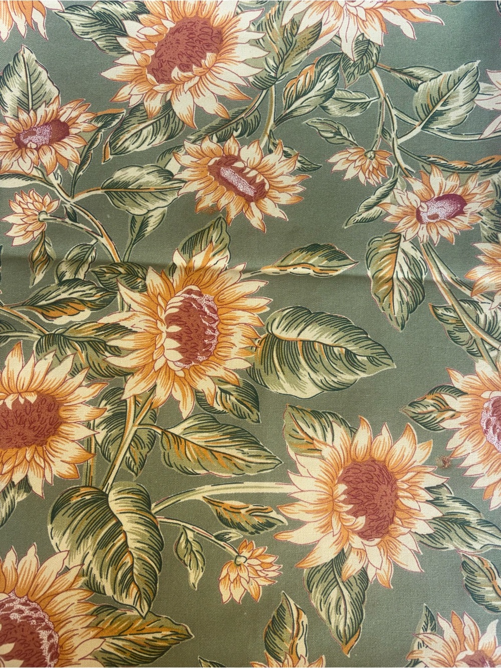 April Cornell Sunflower Print in Green and Yellow table Runner 13x70